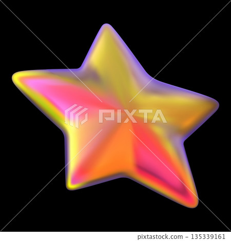 A holographic five-pointed 3D star with yellow, pink, and purple hues and a glow effect. 135339161