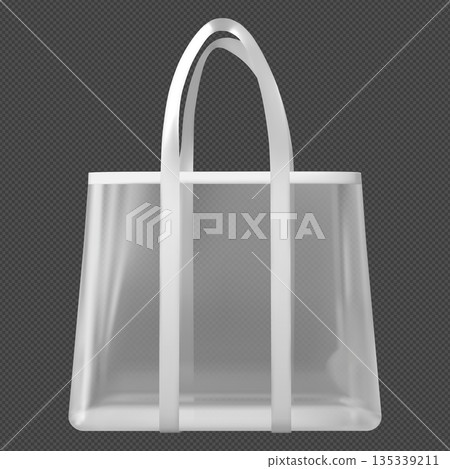 Transparent tote bag with hanging handles, white shopping pouch with straps, clear plastic handbag with hooks mockup Transparent tote bag with hanging handles, white shopping pouch with straps, clear plastic handbag with hooks mockup 135339211