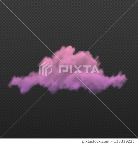 Pink soft fluffy cloud vector realistic illustration, meteorology weather forecast cloudy symbol, mist, haze, smoke fog 135339225