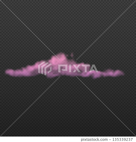 Pink soft one cloud vector realistic illustration, weather forecast cloudy symbol, meteorology, mist, haze, smoke or fog 135339237