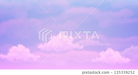 Blue sunset sky wallpaper with fluffy pink clouds. 135339252