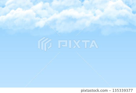 A bright blue sky background with fluffy white clouds at the top. 135339377