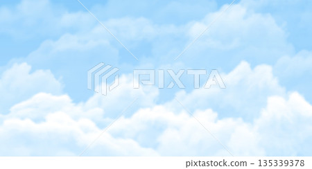 Blue sky vector background, cloudy weather, realistic cloudscape with fluffy clouds, heaven landscape cumulus effect 135339378