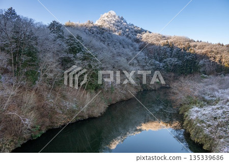 清晨,白雪皚皚的山峰上覆蓋著一層霜凍。 清晨,白雪皚皚的山峰上覆蓋著一層霜凍。 135339686