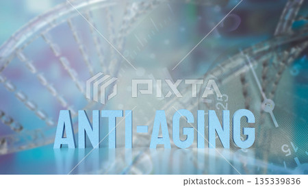 Anti Aging Science Concept with DNA, Time, and Advanced Biotechnology 3d render. 135339836