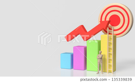 Business Growth Strategy Concept with Target, Ladder, and Rising Chart 3d render. 135339839