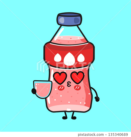 Kawaii soda bottle character loving pink drink Kawaii soda bottle character loving pink drink 135340689