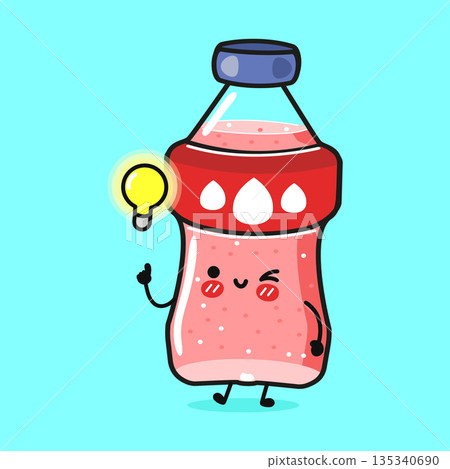 Kawaii pink soda bottle having an idea illustration 135340690