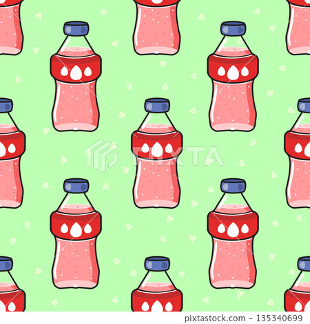 Cute cartoon soda bottles seamless pattern design 135340699