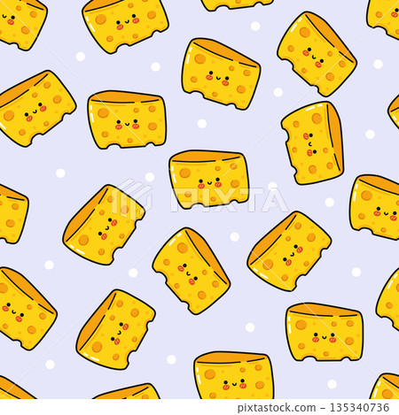 Kawaii cartoon cheese pattern with happy faces 135340736