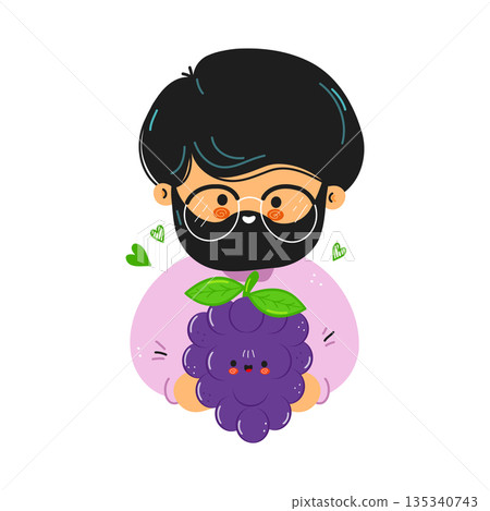 Man with beard and glasses holding cute grape 135340743