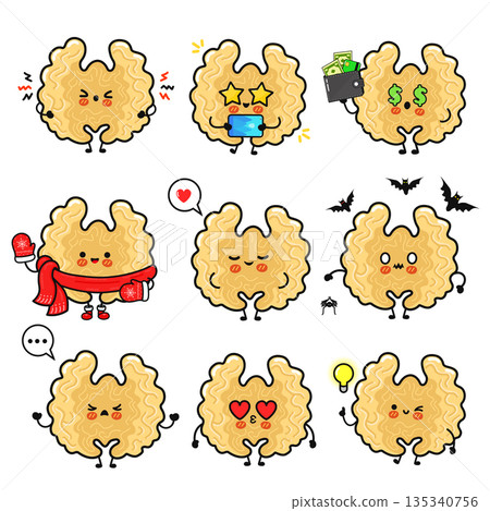 Walnut characters expressing different emotions set Walnut characters expressing different emotions set 135340756