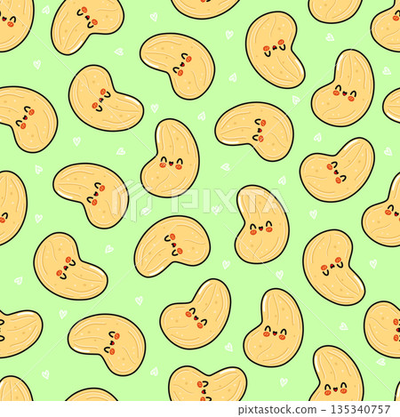 Cute smiling cashew nut characters seamless pattern Cute smiling cashew nut characters seamless pattern 135340757