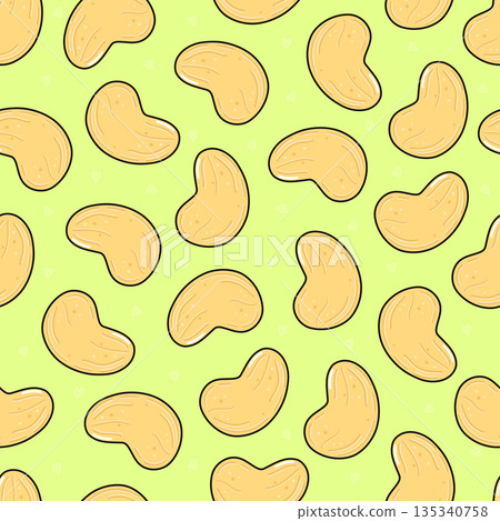 Cashew nuts seamless pattern on a light green background 135340758