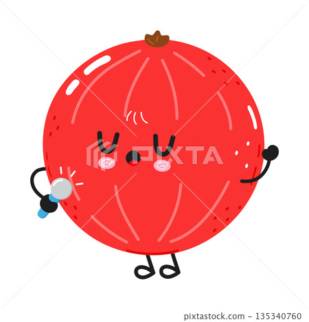 Cute red currant character singing to microphone Cute red currant character singing to microphone 135340760