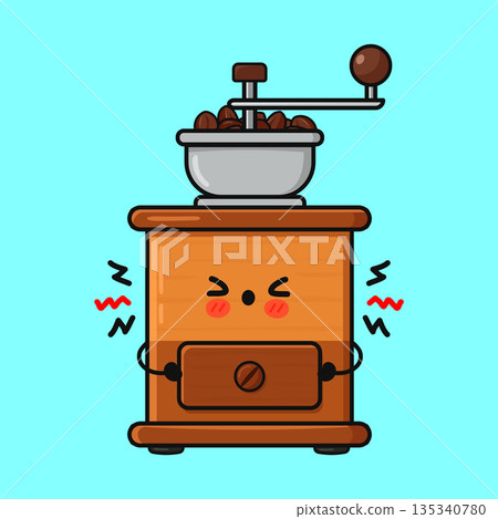 Cute manual coffee grinder character feeling stressed 135340780
