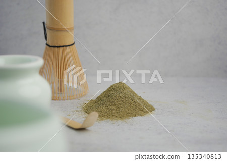 matcha powder and tools for mixing in a simple setup matcha powder and tools for mixing in a simple setup 135340813