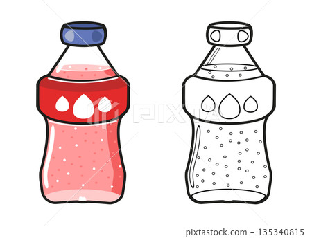 Plastic soda bottle colored and coloring book illustration 135340815