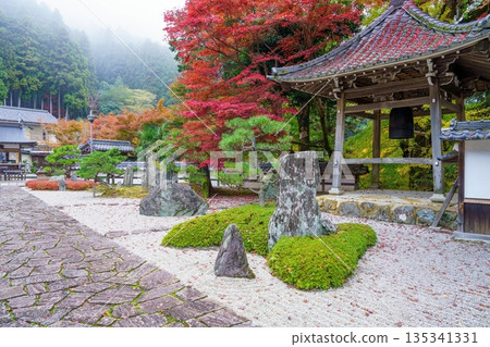 Japanese temples in autumn: Beautiful scenery of dry landscape gardens and autumn leaves Japanese temples in autumn: Beautiful scenery of dry landscape gardens and autumn leaves 135341331
