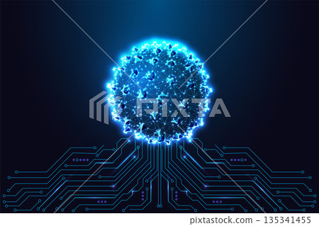 AI Virology Sphere. Digital Pathogen Analysis, Bioinformatics and Medical Research Illustration 135341455