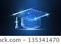 Graduate cap. Polygonal wireframe mesh looks like constellation. Education, university, success illustration or background 135341470
