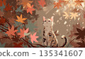 一幅貓咪被紅色秋葉環繞的插圖 135341607