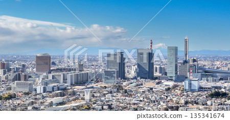 Aerial view of Saitama New Urban Center and Mt. Fuji in winter Aerial view of Saitama New Urban Center and Mt. Fuji in winter 135341674
