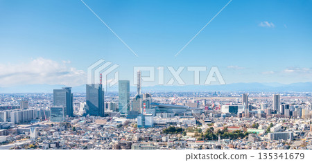 冬季埼玉新都心與富士山的鳥瞰圖 135341679