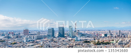 Aerial view of Saitama New Urban Center and Mt. Fuji in winter 135341680