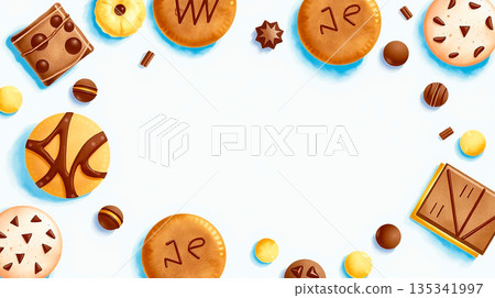 水彩風格的甜點和甜點相框素材,留有空白區域。 水彩風格的甜點和甜點相框素材,留有空白區域。 135341997