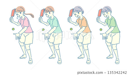 一組描繪各年齡層男女享受匹克球運動的插畫。 一組描繪各年齡層男女享受匹克球運動的插畫。 135342242