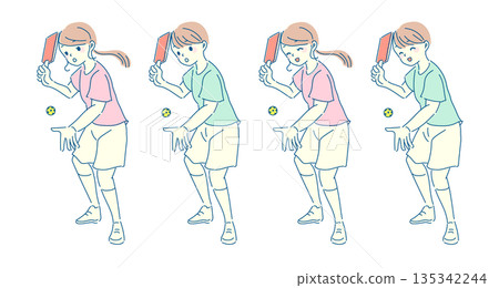 Illustration set of men and women enjoying pickleball 135342244