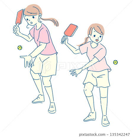 Illustration set of women enjoying pickleball 135342247