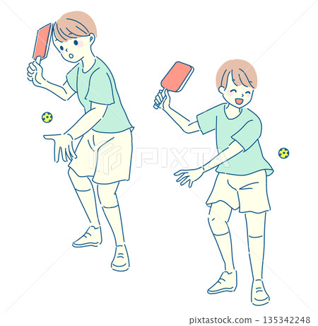 Illustration set of men enjoying pickleball 135342248