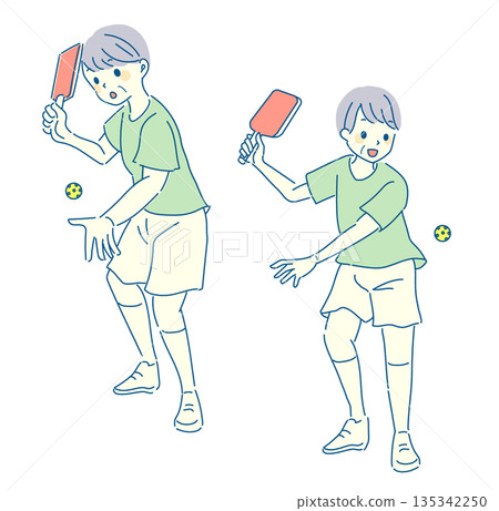 Illustration set of an elderly man enjoying pickleball 135342250