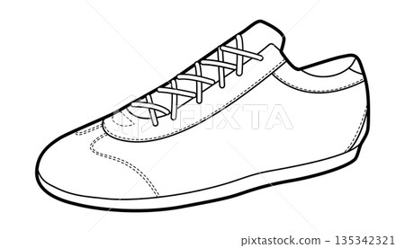 Neon running shoe single sketch. Clean sport footwear for morning jog, active rest, park workout. Technical  135342321