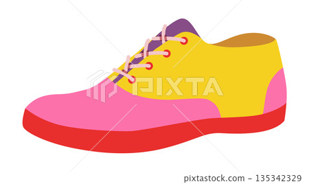 Plimsoll sneaker shoe flat. Bright playful footwear for beach day, holiday travel, weekend wardrobe for man woman unisex 135342329