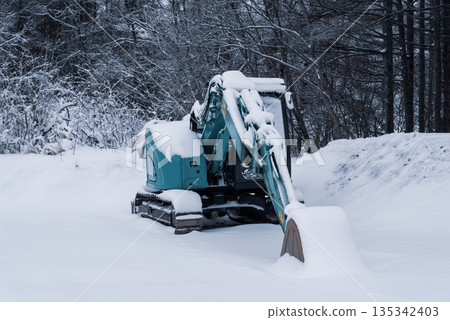 白雪皚皚的景色和B-2型挖土機的冷色調 白雪皚皚的景色和B-2型挖土機的冷色調 135342403