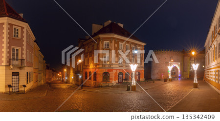 Warsaw Barbican in Warsaw Poland at night 135342409