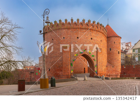 Warsaw Barbican in Warsaw Poland with festive lights 135342417