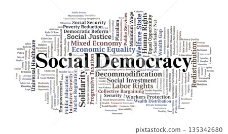 Social Democracy Word Cloud. Core Principles of Welfare States and Economic Equity 135342680