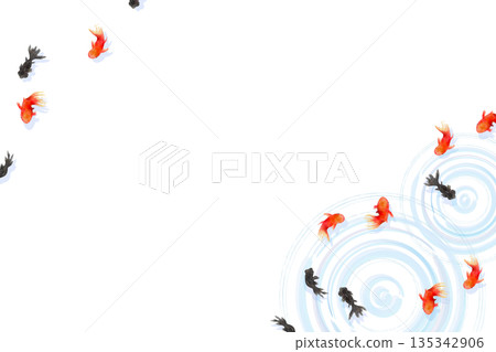 A minimalist Japanese-style illustration of goldfish and ripples on the water surface seen from above 135342906