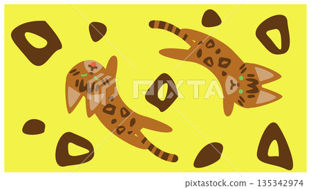 Cute character illustration of a leopard print cat spinning around 135342974
