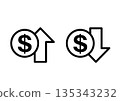 Dollar rising and falling icon Dollar rising and falling icon 135343232