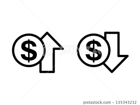 Dollar rising and falling icon Dollar rising and falling icon 135343232