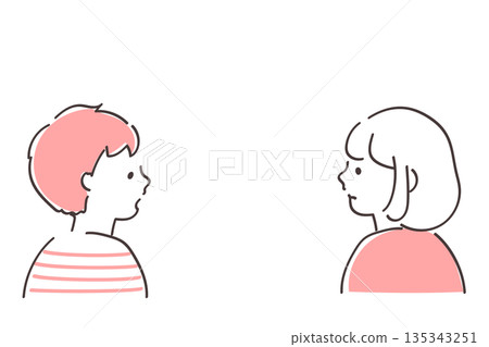 A simple and stylish illustration of a man and woman facing each other 135343251