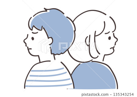 一幅簡潔時尚的插圖,描繪了年輕男女擦肩而過。 一幅簡潔時尚的插圖,描繪了年輕男女擦肩而過。 135343254