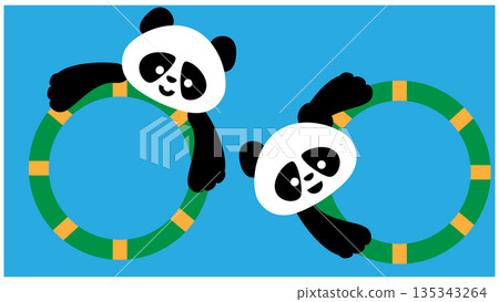 可愛的夏季插畫,一隻熊貓抱著游泳圈 可愛的夏季插畫,一隻熊貓抱著游泳圈 135343264