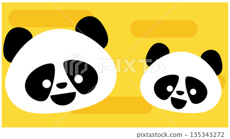 可愛的熊貓臉插圖排列在留白背景上。 135343272