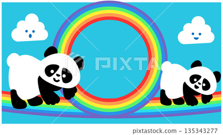 彩虹和熊貓可愛插畫背景 135343277